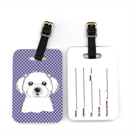 Carolines Treasures Carolines Treasures BB1134BT Pair of Purple Checkered Maltese Luggage Tags BB1134BT